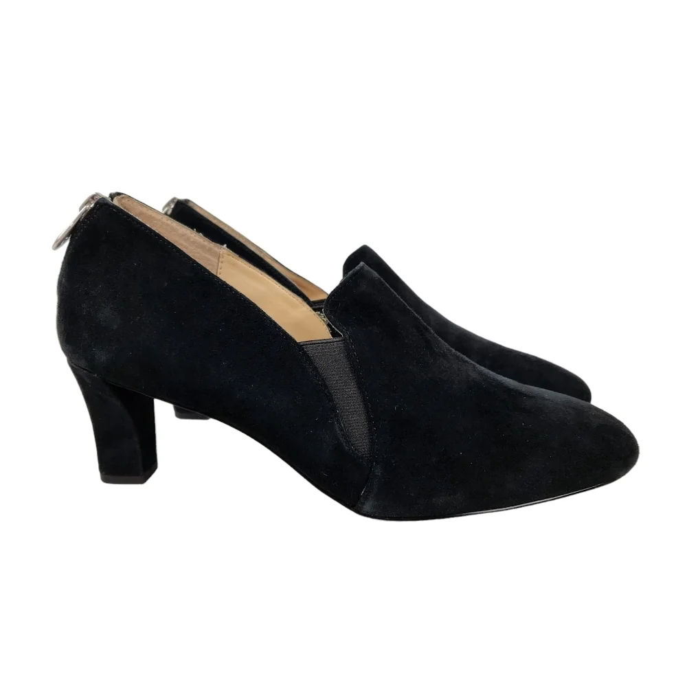 Adrienne Vittadini Lave Black Suede Leather Shootie Heeled Shoes Women's Size 10